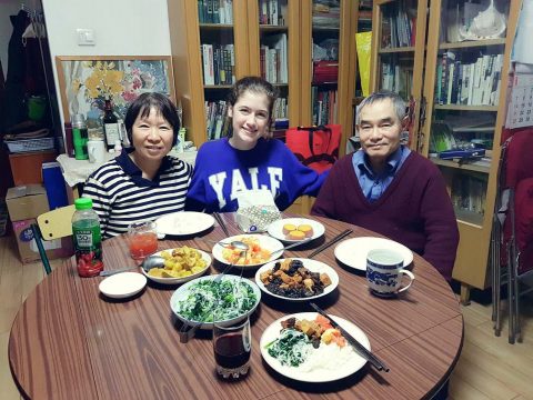 Savannah enjoying dinner with her Beijing Homestay